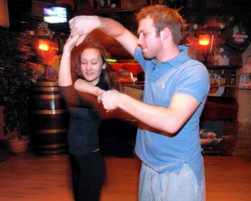 Chris Fountain learns how to Salsa at Cafe Manchester
